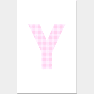 Pink Letter Y in Plaid Pattern Background. Posters and Art